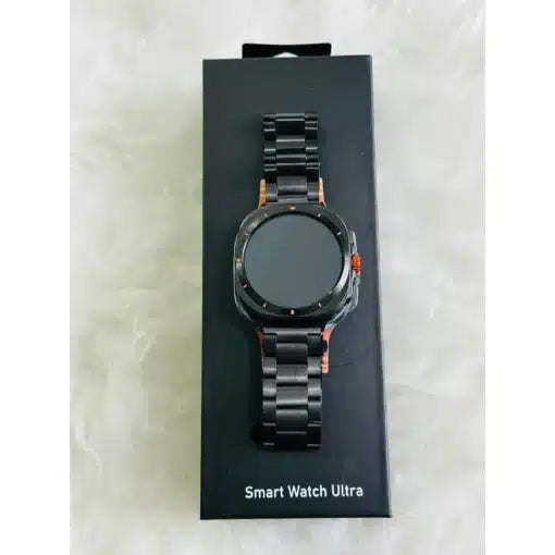 Black Samsung Smart Watch Ultra by ELLORA TECH with sleek display and fitness tracking features.