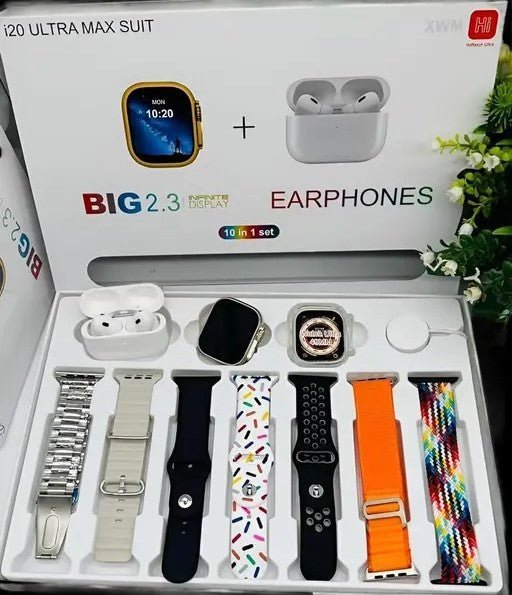 I20 Ultra Max Suit Smartwatch, 10 in 1 Set with AirPods 2, 2.3 - Inch Display - My Store
